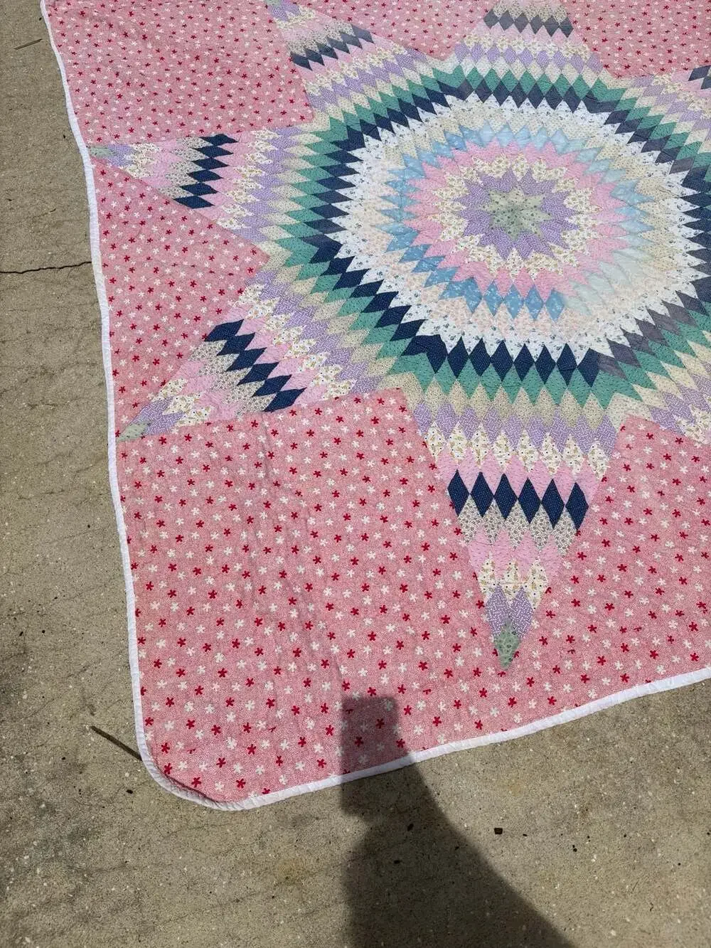 70s Pastel Dandy Lone Star Faded Patchwork Quilt